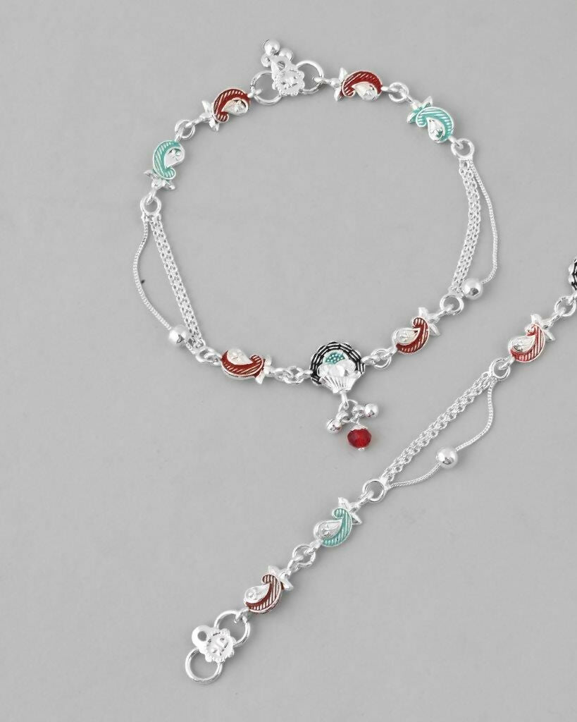VOJ Set of 2 Traditional Stone Studded Mutli Color Designer Anklet | Grocsy