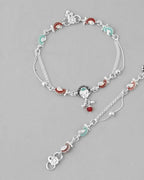VOJ Set of 2 Traditional Stone Studded Mutli Color Designer Anklet | Grocsy