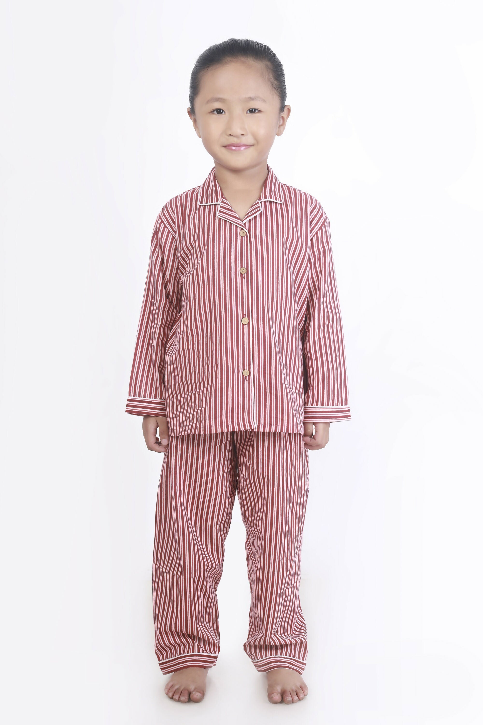 Breathables Kids Cotton Night Suit – Red & White Striped Shirt & Pyjama Co-Ord Set For Boys & Girls | Grocsy