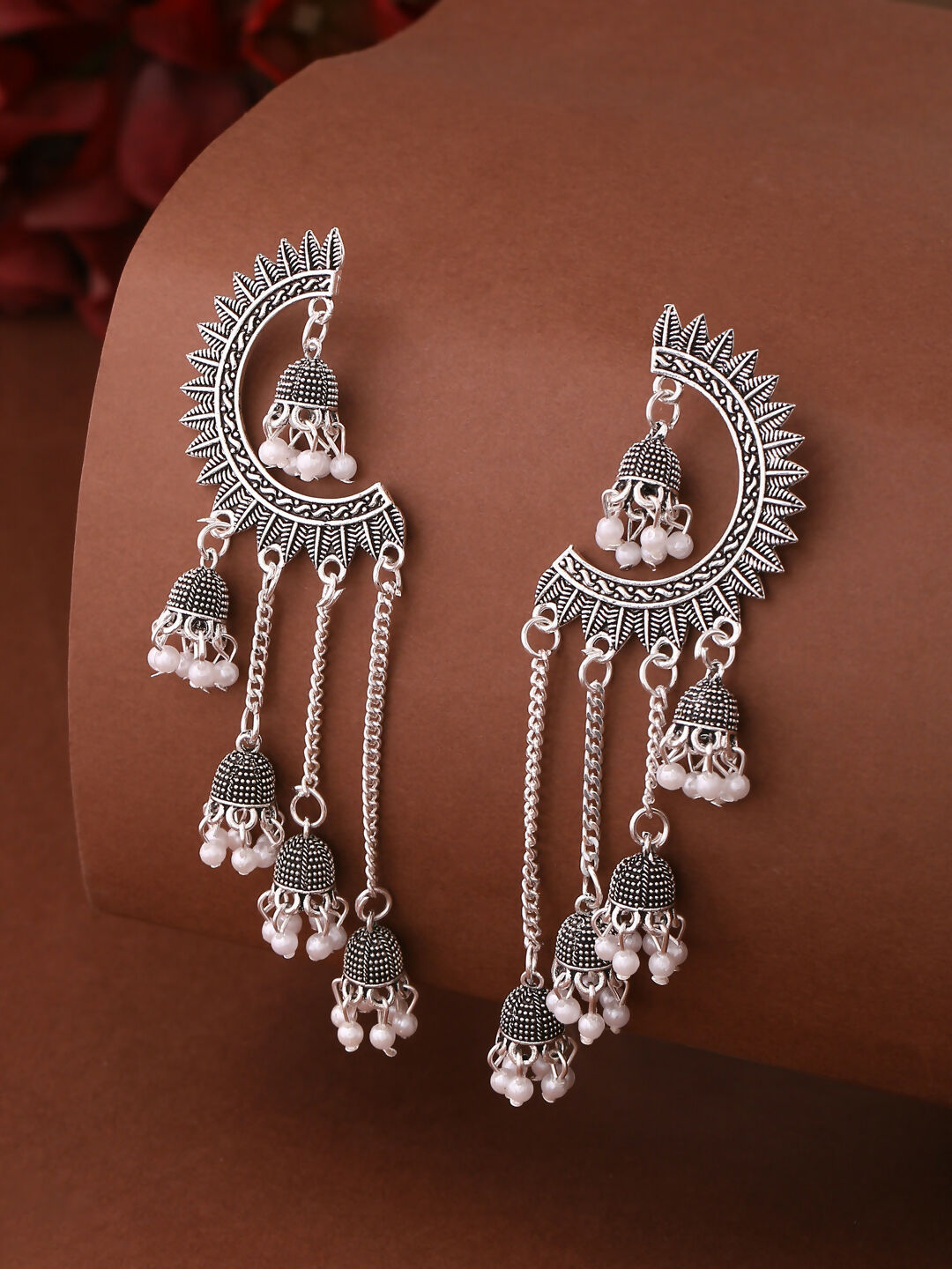 NVR Women Rhodium-Plated Kundan Stone-Studded Beaded Jewellery Set | Grocsy