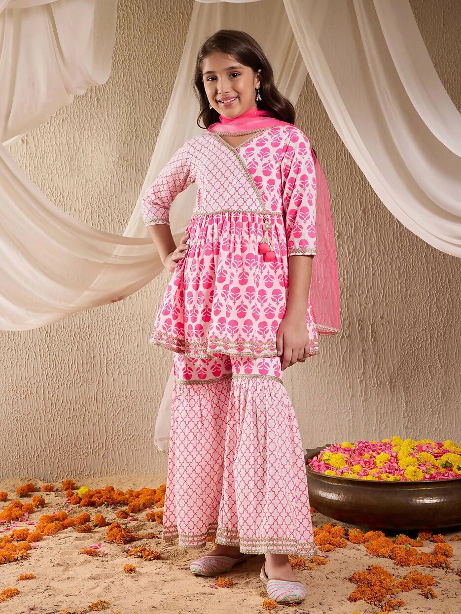 Joban Fashion Girl's Pink Color Sharara Set | Grocsy