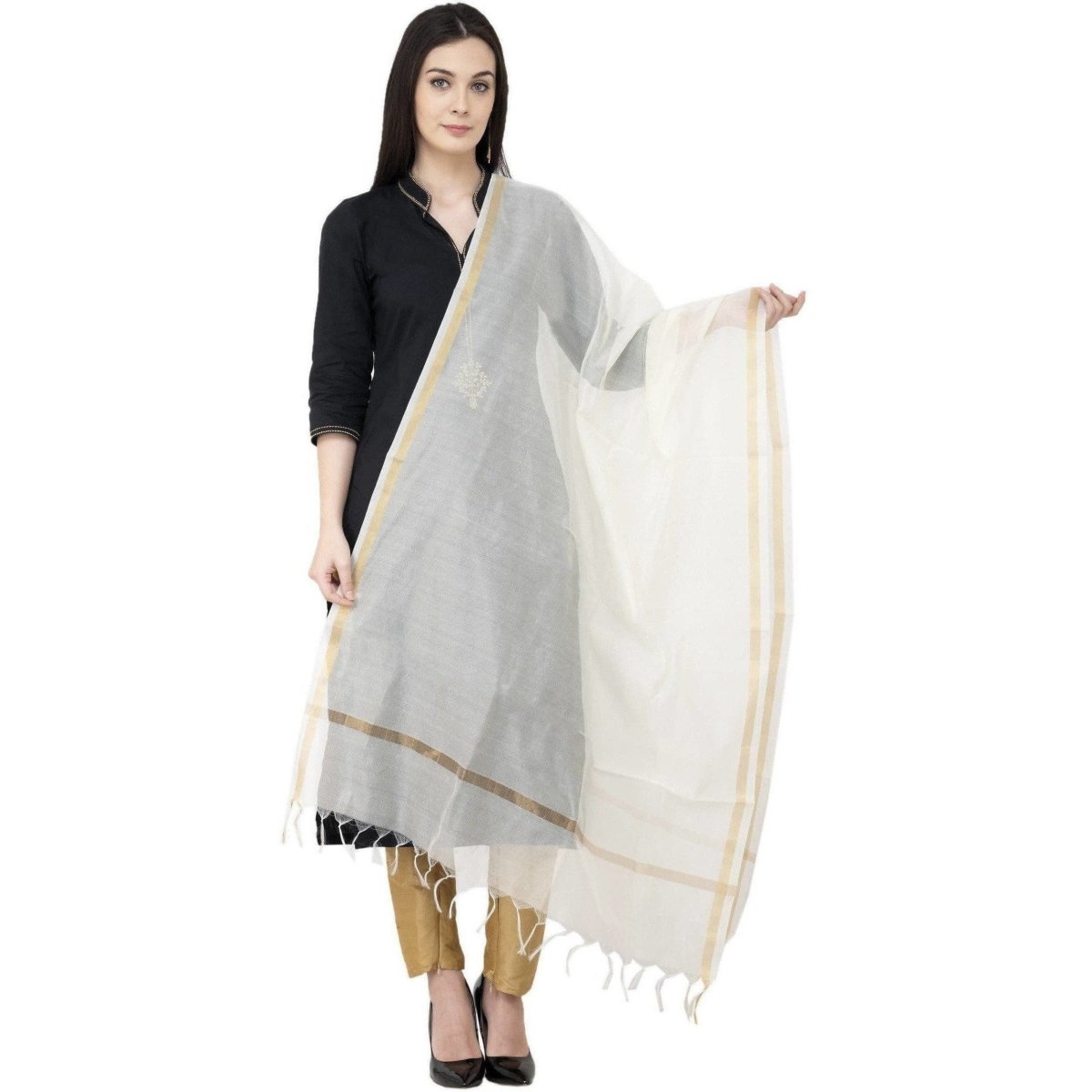 A R Silk Chanderi Piping Regular Dupatta off White Color Dupatta or Chunni | Grocsy