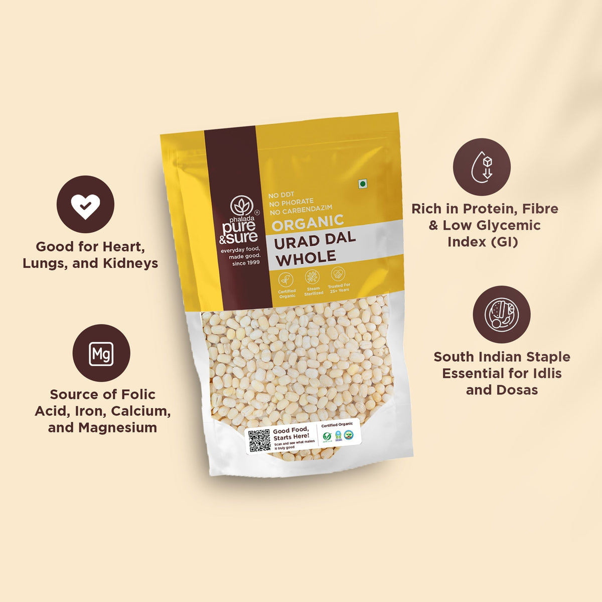 Pure & Sure Organic White Urad Dal Whole | Grocsy