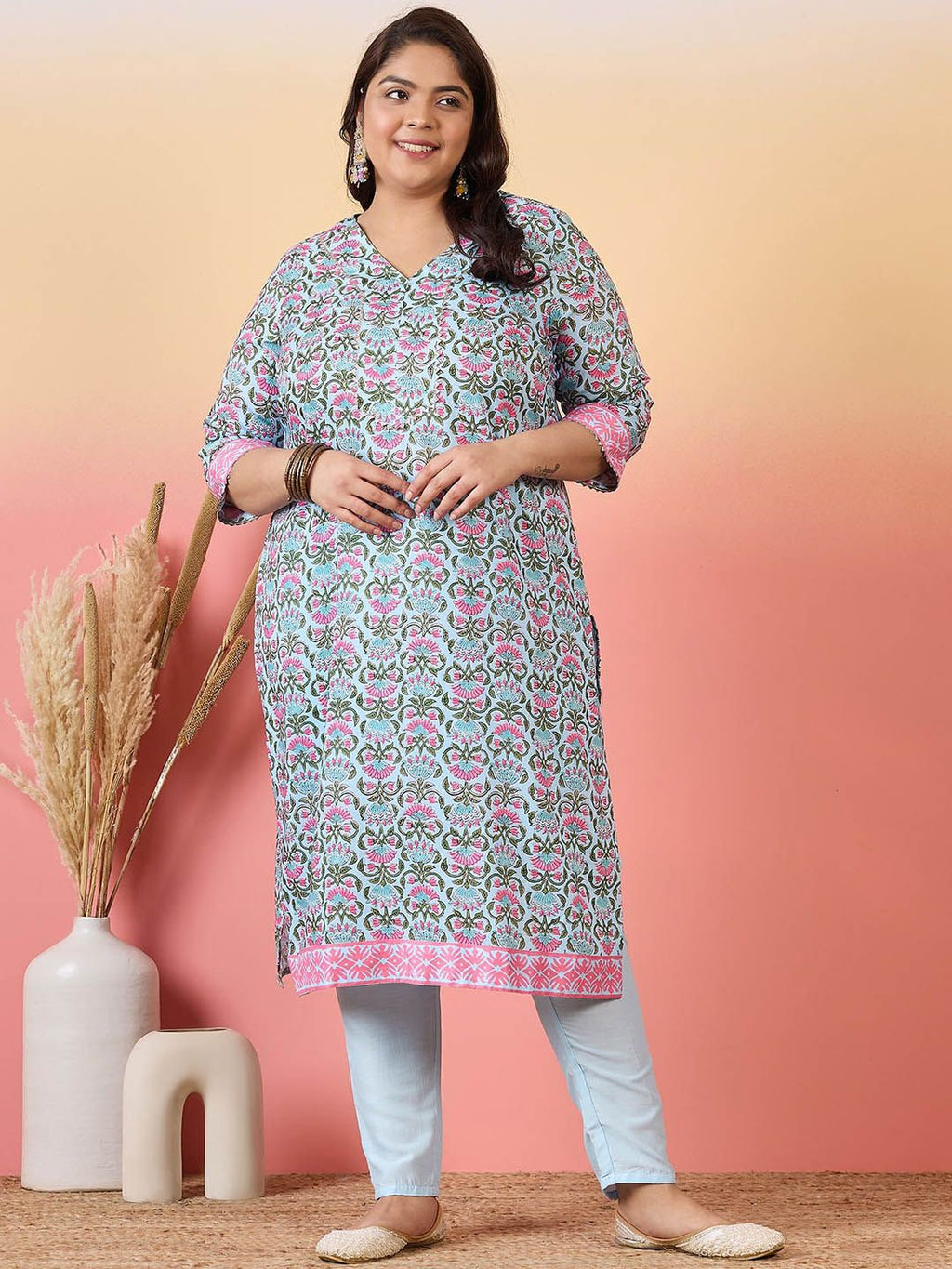Sztori Women Floral Printed Regular Kurta with Trousers | Grocsy