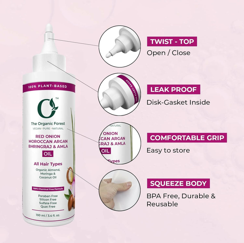 The Organic Forest Red Onion, Moroccan Argan, Bhringraj & Amla Hair Oil | Grocsy