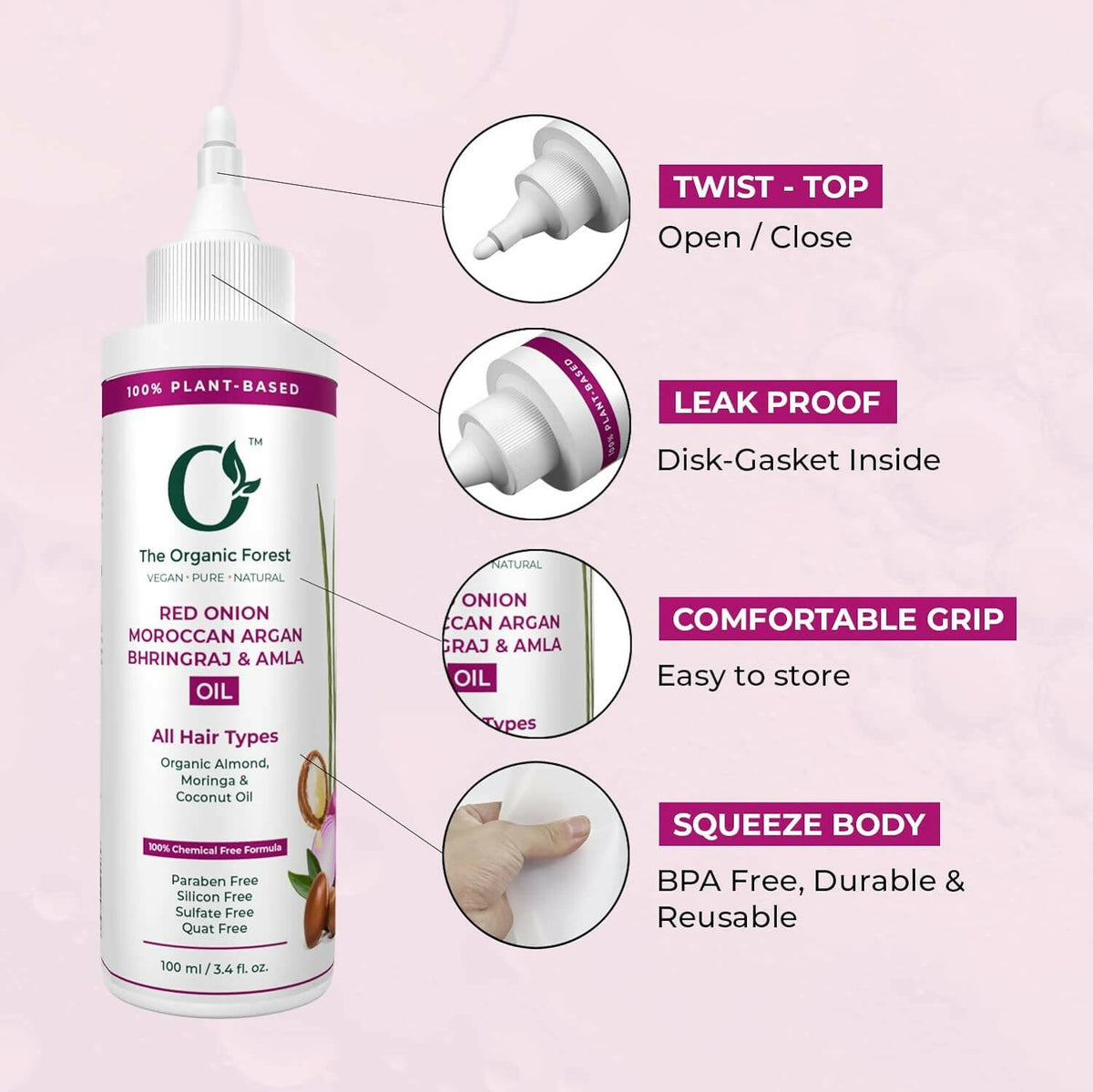 The Organic Forest Red Onion, Moroccan Argan, Bhringraj & Amla Hair Oil | Grocsy