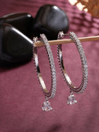 NVR Women's Silver-Toned AD-Studded Handcrafted Circular Hoop Earrings | Grocsy