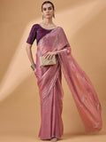 Pink Muslin Embroidered Saree with Unstitched Blouse Piece - Satya | Grocsy