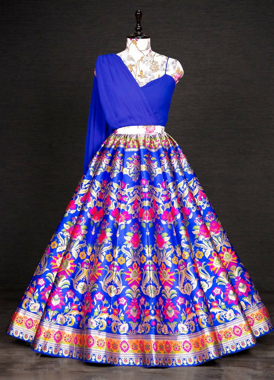 Royal Blue Banarasi Silk Lehenga Choli for Women, Ready to Wear Stitched Lengha Choli for Party, Stylish Lehenga Choli by Infinity Export | Grocsy