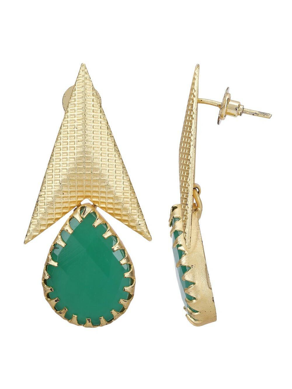 Joban Fashion Women Green Stone Matte Gold Earrings | Grocsy