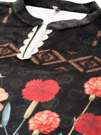 Ahalyaa Women Black & Red Floral Printed Gotta Patti Floral Velvet Kurta | Grocsy