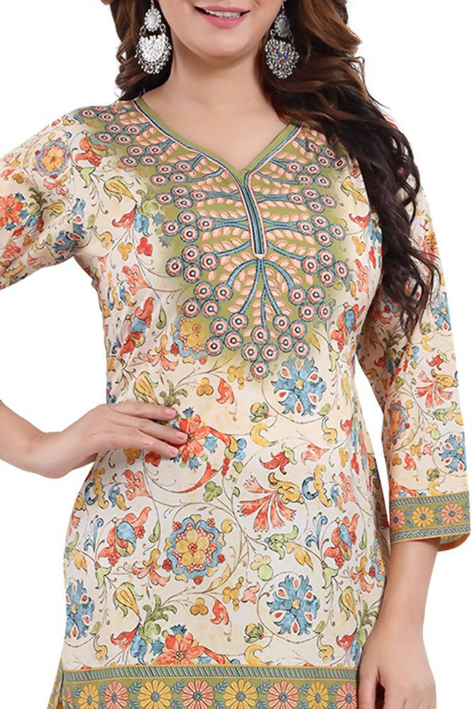 Snehal Creations Elegant Faux Crepe Printed Short Kurti Tunic | Grocsy