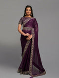 PR Fashion Wine Zometo Embroidery Lace Saree | Grocsy