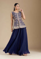 Teeya Creation Blue Color Star Georgette Party Wear Designer Peplum Sharara Set | Grocsy