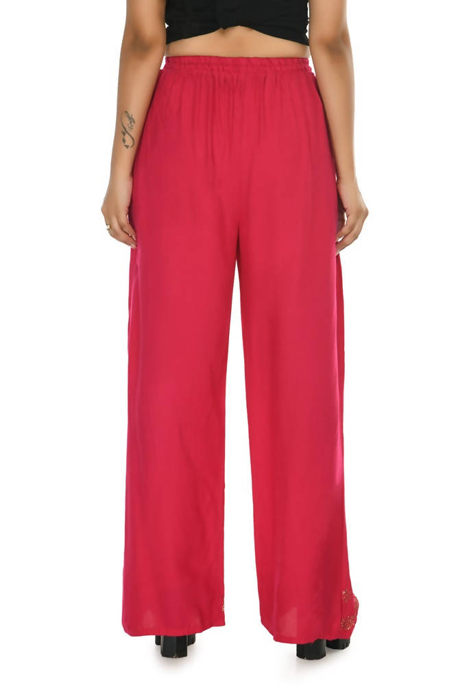 Mominos Fashion Moeza Reyon Cotton Red Color Sirsoki Work Palazzo | Grocsy
