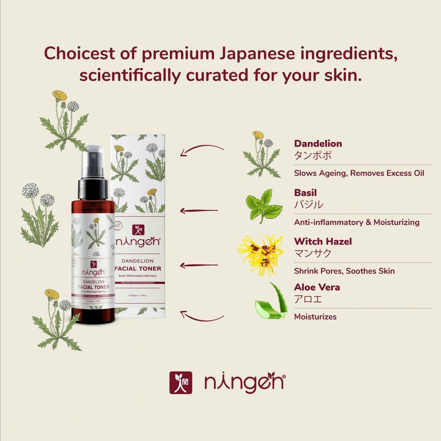 Ningen Dandelion Facial Toner | Grocsy