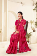Pink Georgette Texture Printed Saree with Unstitched Blouse Piece - Akansha | Grocsy