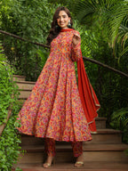 Janasya Mustard Georgette Floral Kurta,Bottom & Dupatta | Grocsy