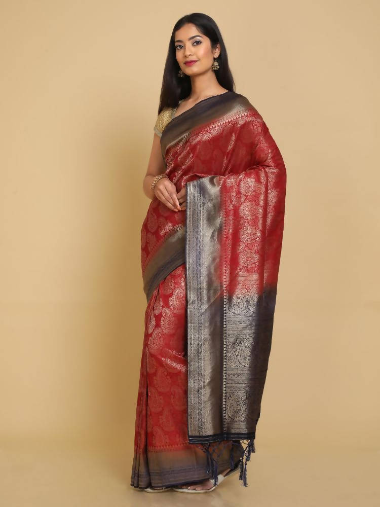 Kalamandir Ethnic Motifs Maroon Silk Blend Saree | Grocsy