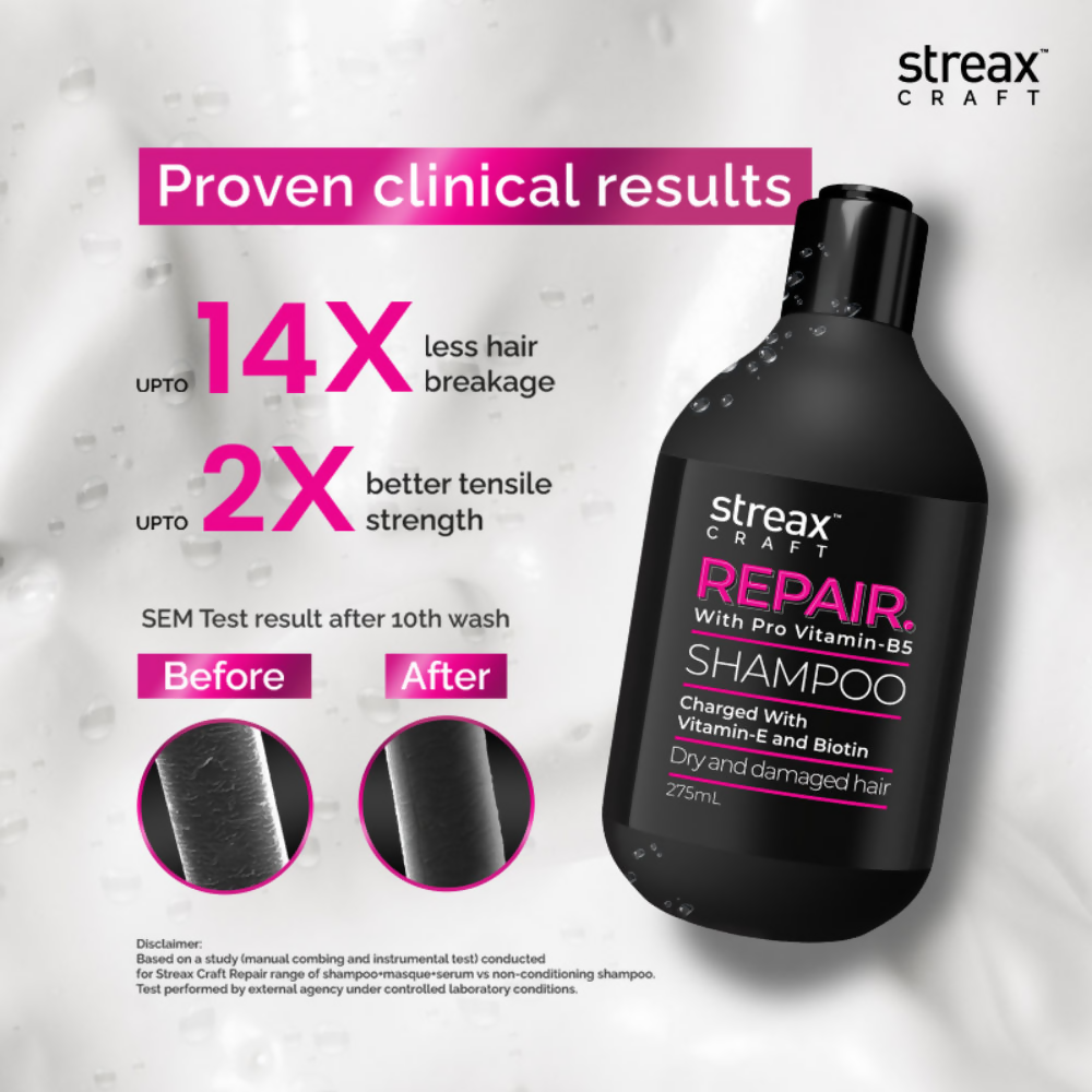 Streax Craft Repair Shampoo For Dry and Damaged Hair Repair With Pro Vitamin B-5 | Grocsy