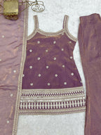 Teeya Creation Mauve Pink Embroidered Frendy Silk Sharara Suit Set | Grocsy
