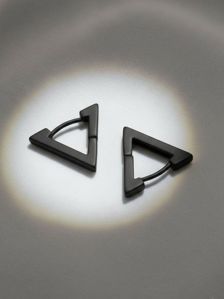 NVR Men's Black Rhodium Plated Geomatric Shaped Stud Earrings | Grocsy