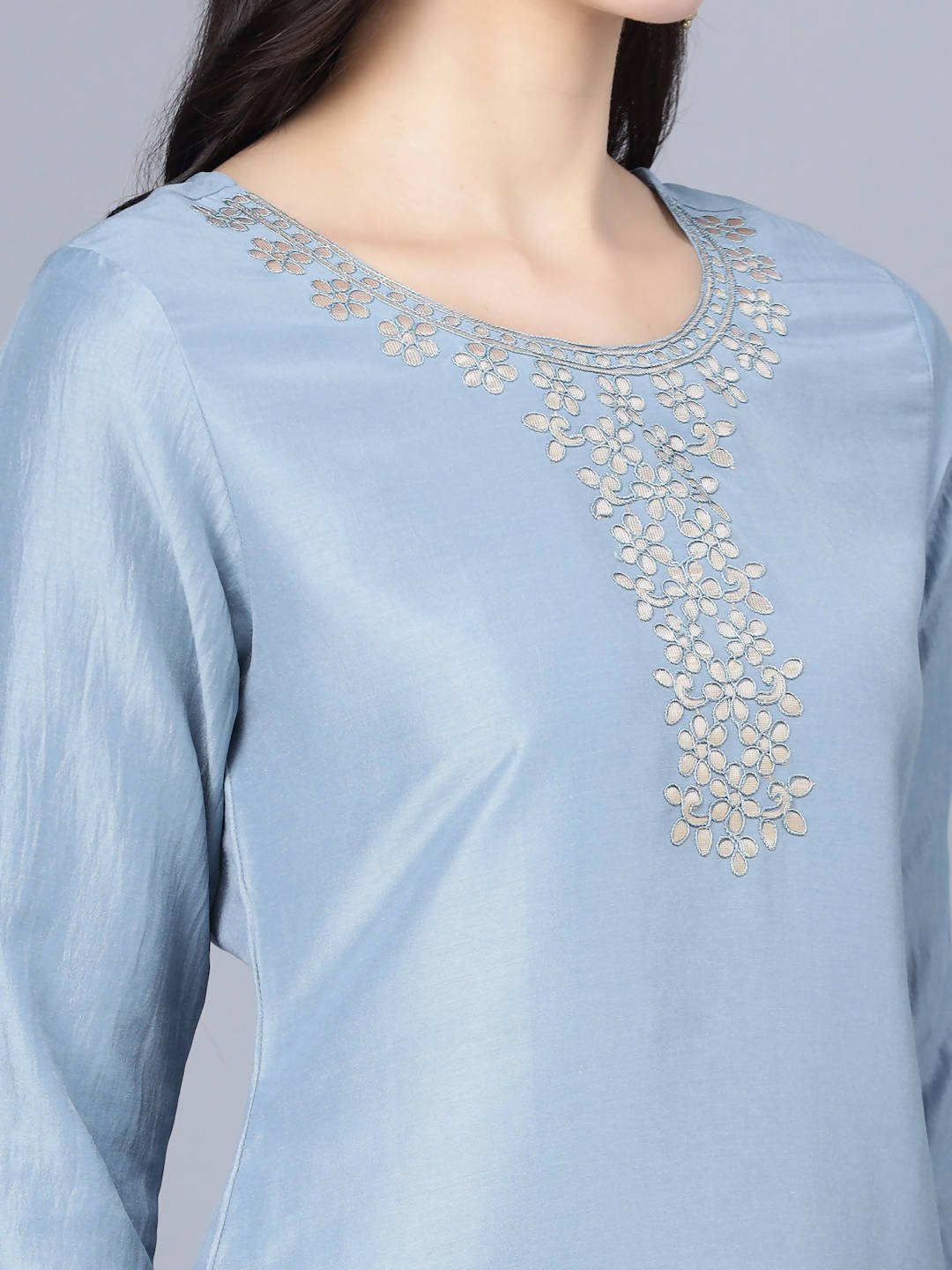 Myshka Women Blue Ethnic Motifs Panelled Kurta with Trousers With Dupatta | Grocsy