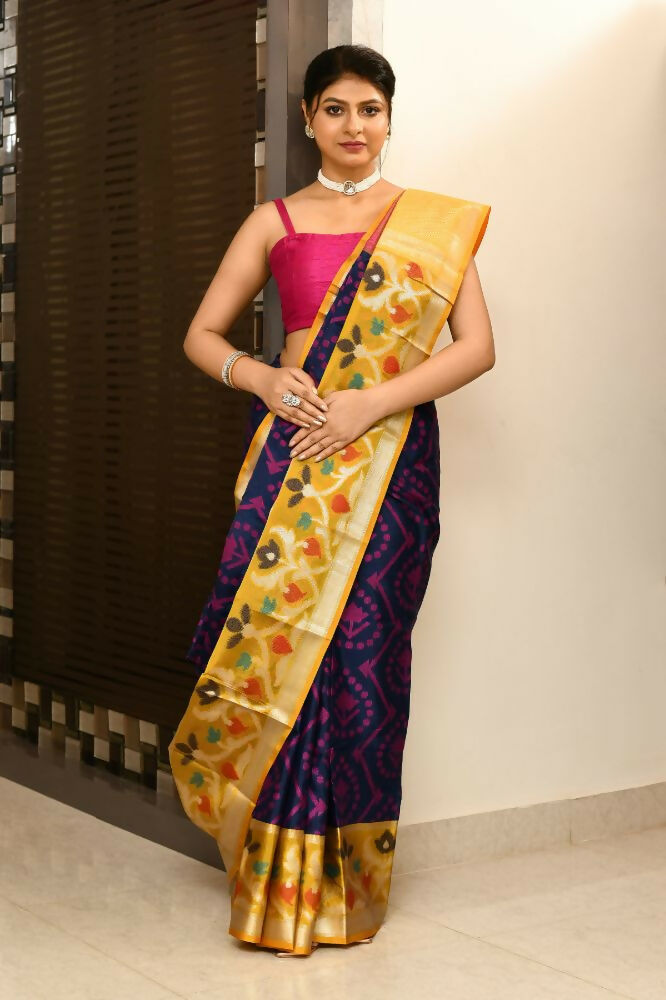 Joban Fashion Multicolor Saree Kataan Ikkat | Grocsy