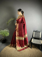Joban Fashion Red Woven Pattern Raw Silk Kanjivaram Silk Saree | Grocsy