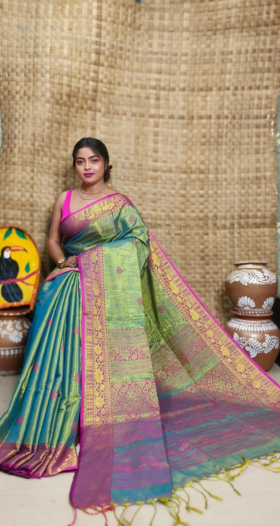 Exclusive Collection Sky Pink Beautiful Tissue Benarasi Saree | Grocsy
