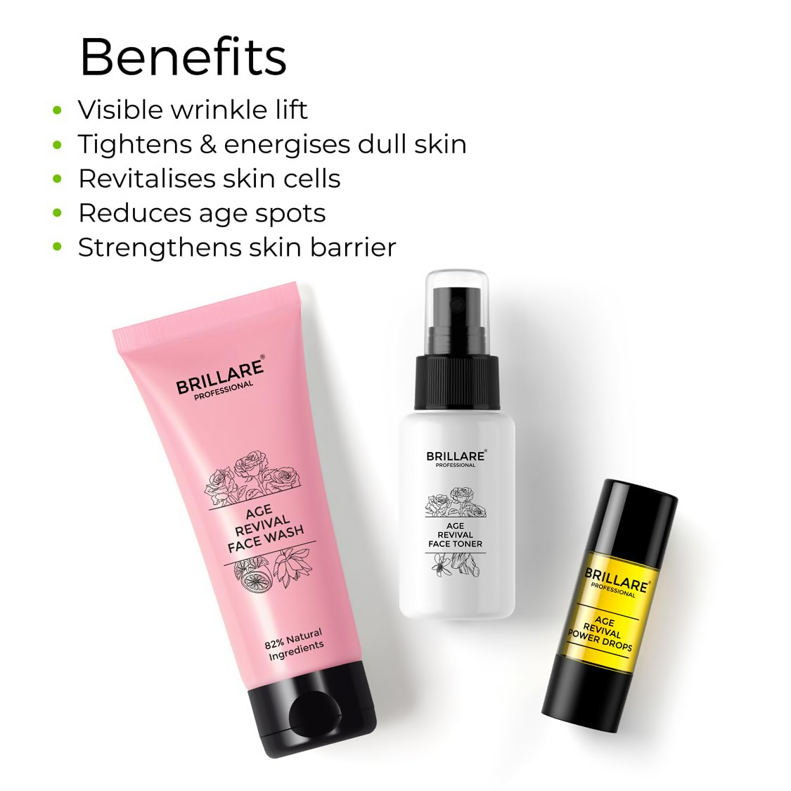 Brillare Age Revival Natural Face Wash Toner and Face Serum Combo | Grocsy