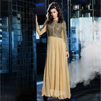 Cream Georgette Floral Embroidered A-line Kurti - Missy | Grocsy