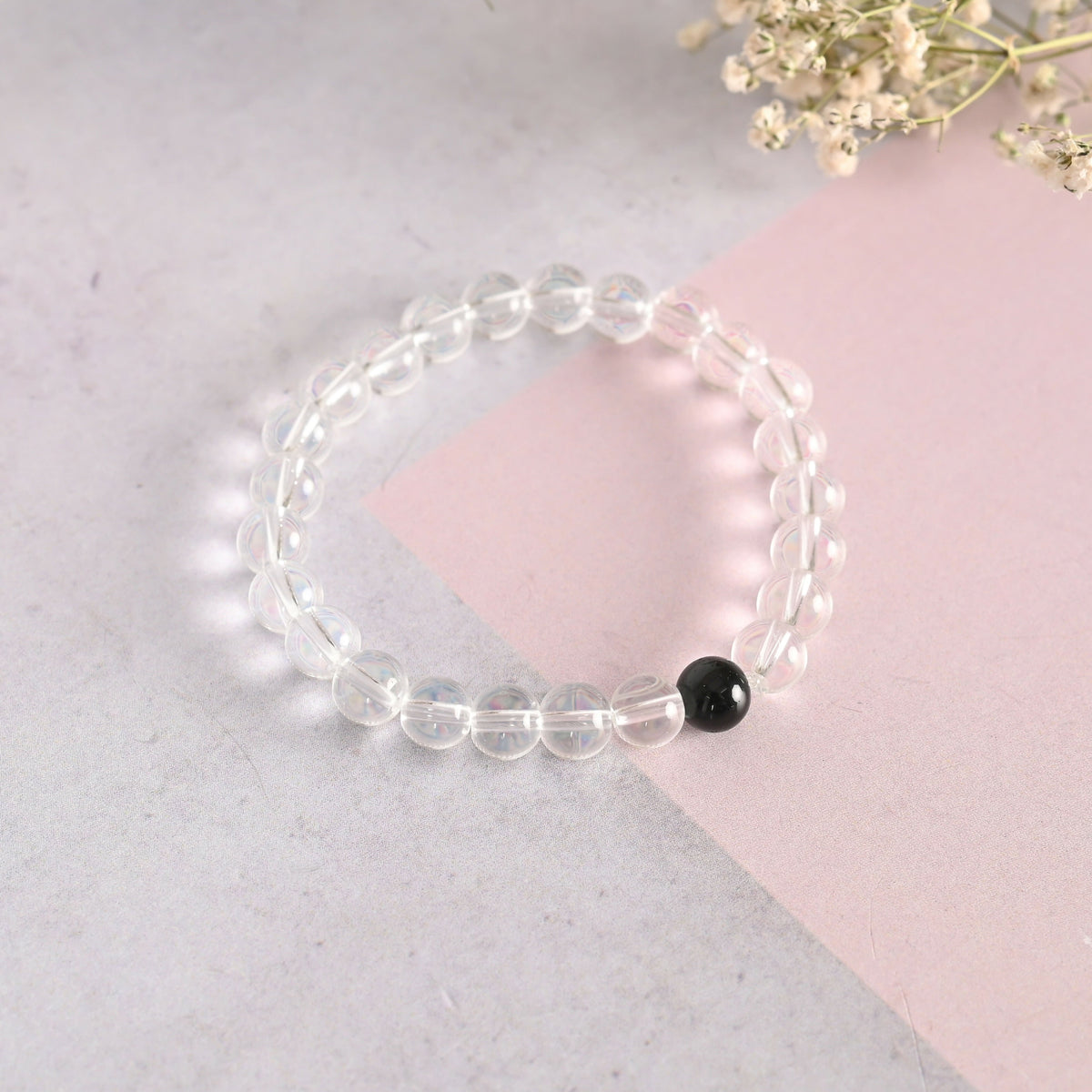 NVR Men & Women Transparent Beaded Elasticated Bracelet | Grocsy