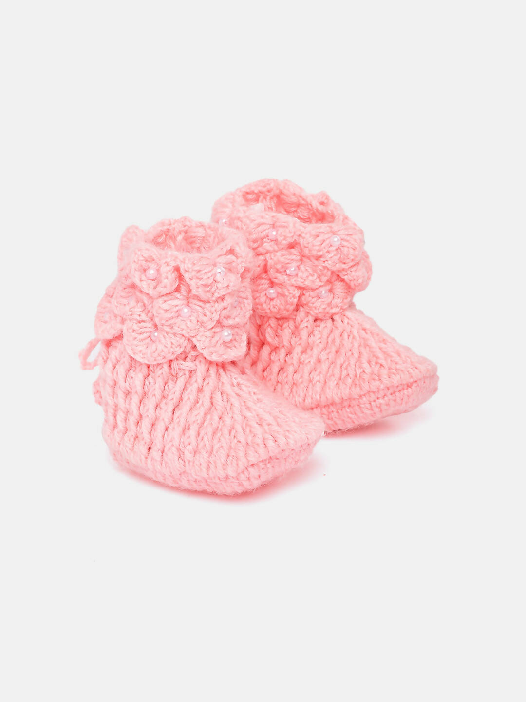 Chutput Kids Woollen Hand Knitted Self Desgin Detailed Booties - Pink | Grocsy