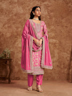 Anaita Pink Premium Dolla Jacquard Embroidered Stitched Salwar Suit | Grocsy