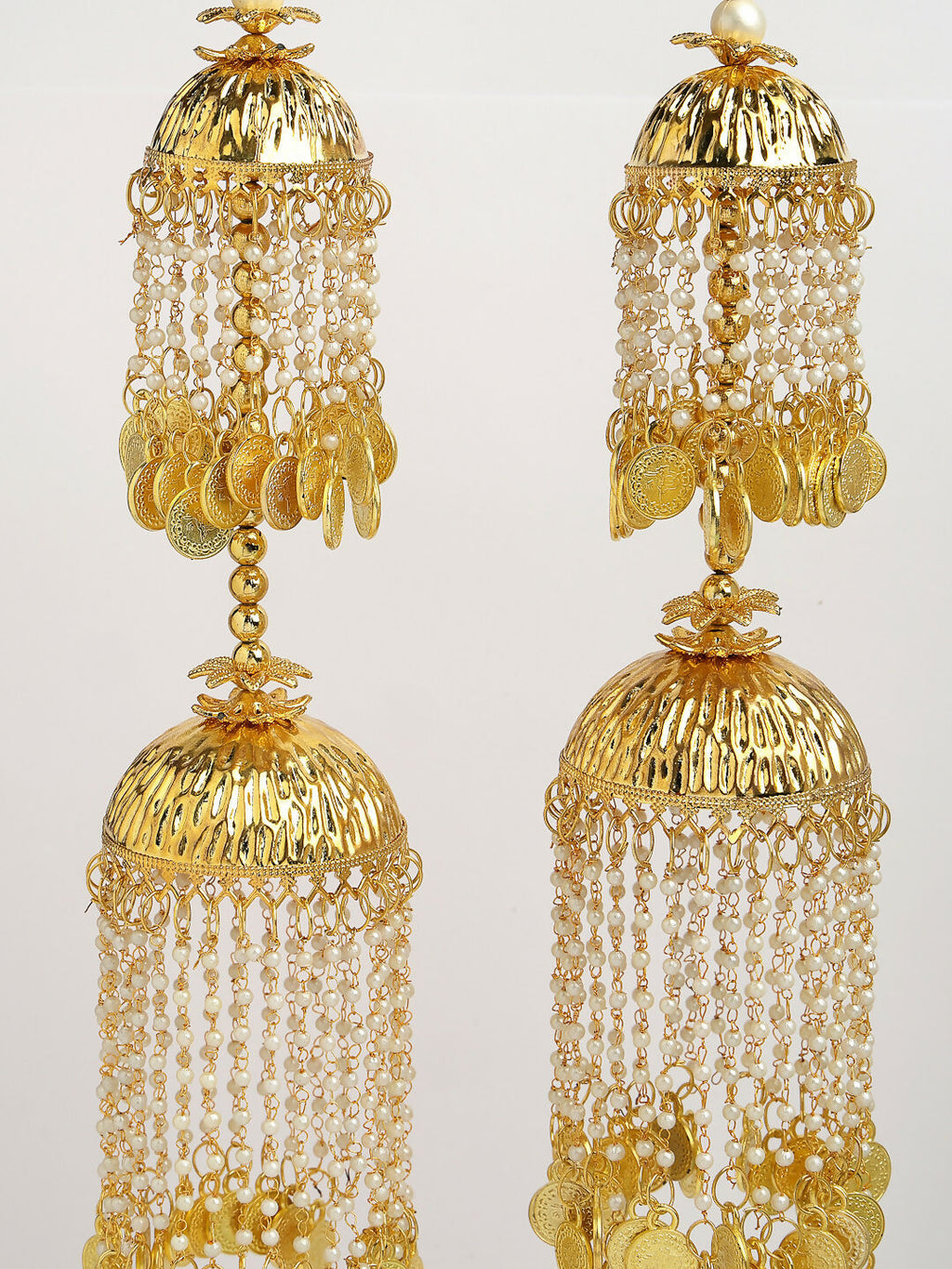 NVR Women's Pack Of 2 Gold-Polished & White Pearl Beaded Bridal Layered Heavy Kaleera Sets | Grocsy