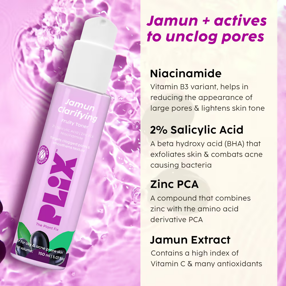 PLIX The Plant Fix - Jamun Active Acne Regime With Cleanser & Toner To Unclog Pores & Reduce Acne | Grocsy