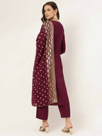FIORRA Women's Purple Poly Crepe A-Line Kurta Pant With Dupatta | Grocsy