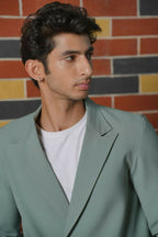 Soft Gray Asymmetric Blazer Set by Hilo Design | Grocsy