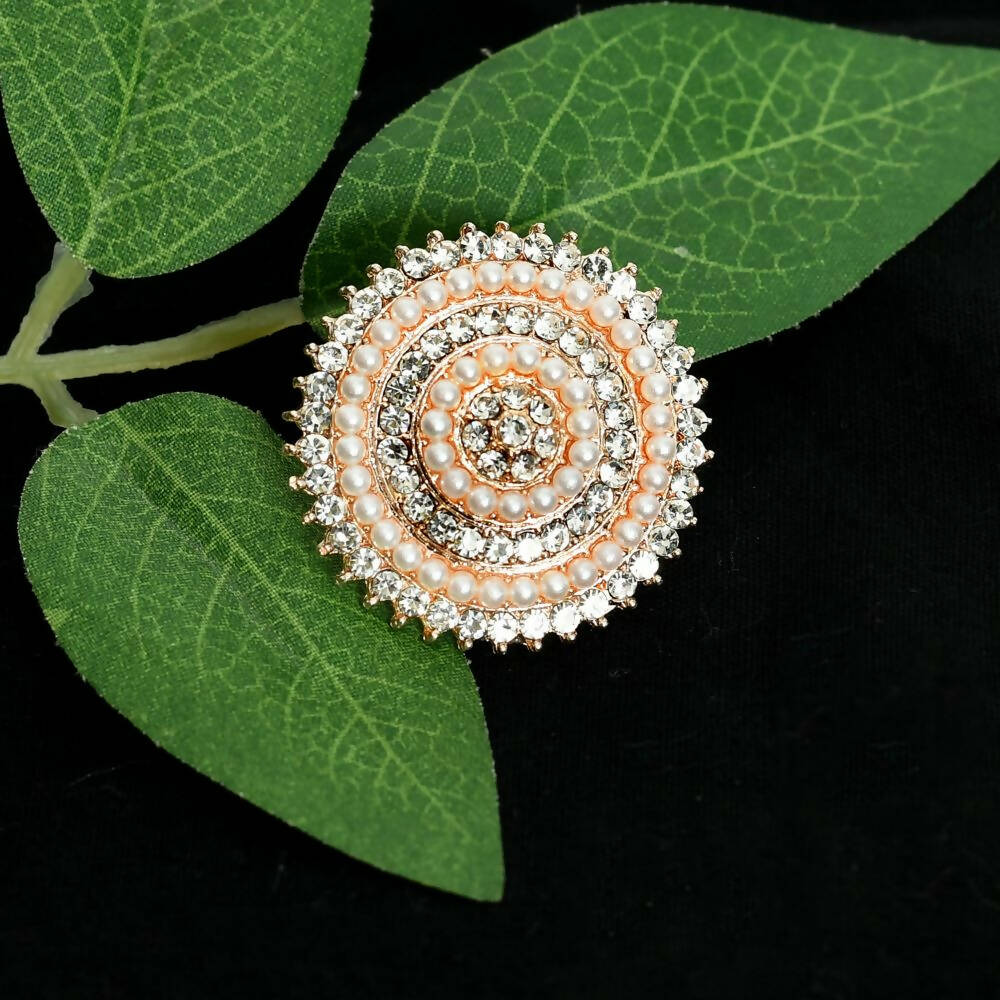 Mominos Fashion Joharkamal Gold-Polished Stone Studded Adjustable Finger Ring - Design 05 | Grocsy