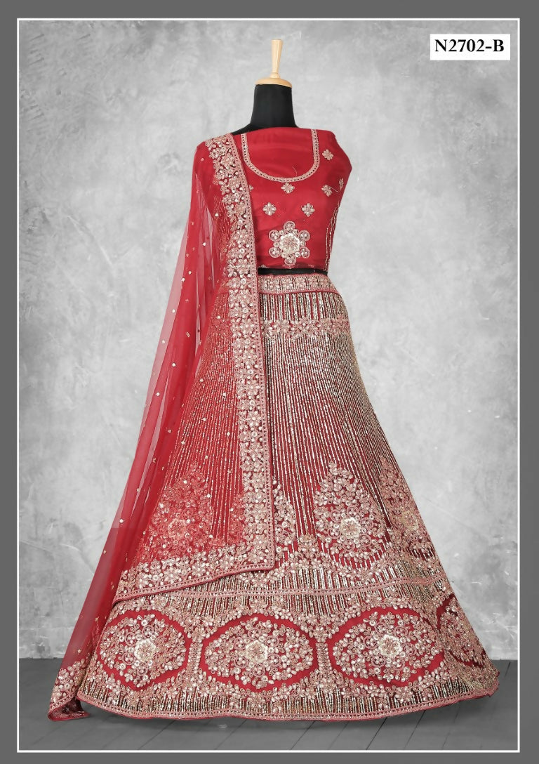 Red Net Thread With Sequence Work Lehenga Choli - Nimaya Ishani | Grocsy