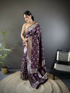 Joban Fashion Purple Meenakari Banarasi Silk Sarees | Grocsy