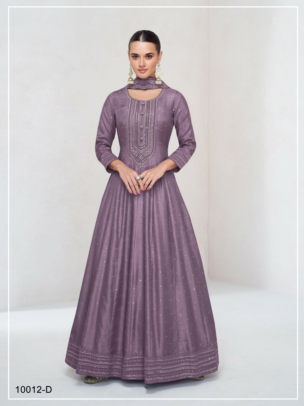 Teeya Creation Onion Color Heavy Vichitra Silk Embroidery Work Long Gown | Grocsy