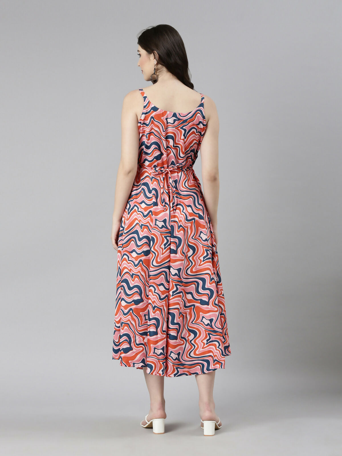 Souchii Multicolour Abstract Print Fit & Flare Midi Dress | Grocsy