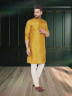 Even Apparels Men's Art Silk Beige Kurta | Grocsy