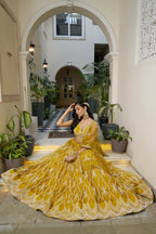 Eilara Glamorous Mustard Yellow Butterfly Net With Tone To Tone Thread And Sequence Embroidered Work Lehenga Choli For Wedding | Grocsy