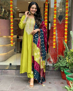 The52 Lemons Women's Gorgeous Embroidered Viscose Chanderi Fabric Straight Kurta Pant with Dupatta Set | Grocsy