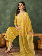 The52 Women's Gorgeous Rayon Fabric Printed Work Straight Kurta Pant and Dupatta Set | Grocsy