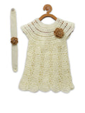 ChutPut Hand knitted Crochet Cream Wedding Wool Dress For Baby Girls | Grocsy