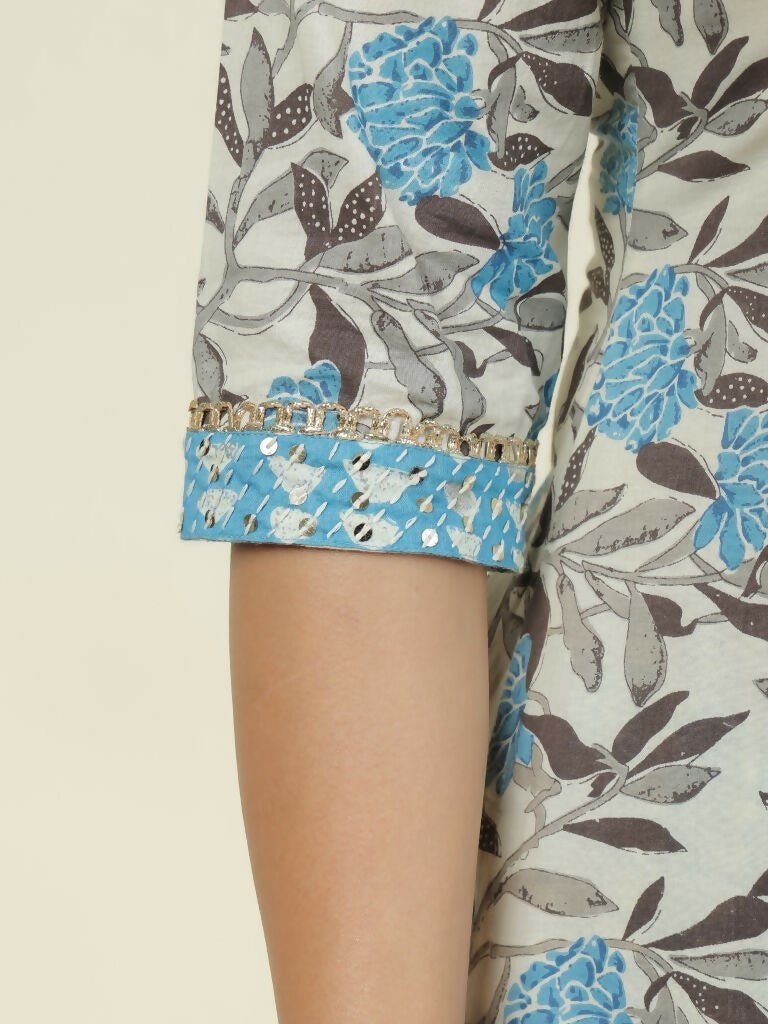 Aramya Straight Soft Cotton Floral Print Women's Kurta - Off White | Grocsy